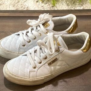 Guess Quilted Sneakers in White and Gold